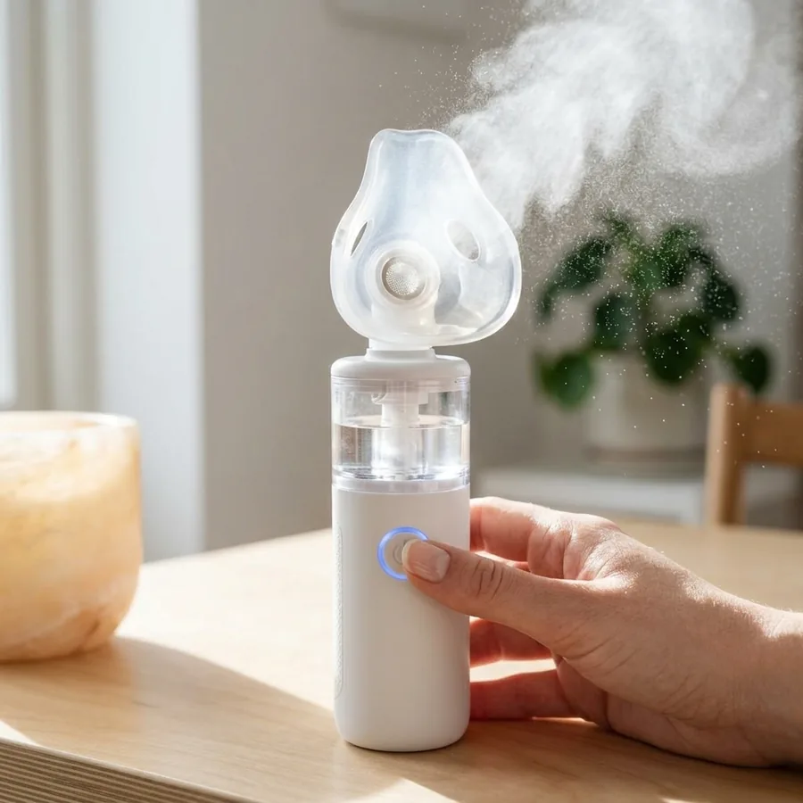 Step 3: One-button touch activating silent micro-mist inhalation